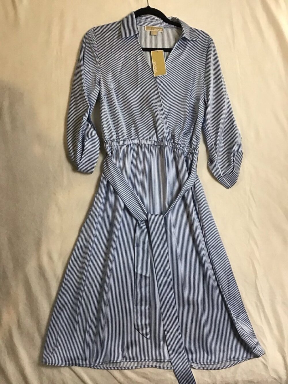 Michael Kors Women's Striped Tie-Front Shirtdress, Blueberry, Size S